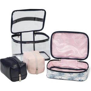 image:imageRicardo Beverly Hills Indio 4Piece Train Case Set Assorted Toiletry and Cosmetic Bags with a Variety of Colors and Sizes Great for Travel And Smaller Bags Fit In Large Clear Bag For Easy Storage